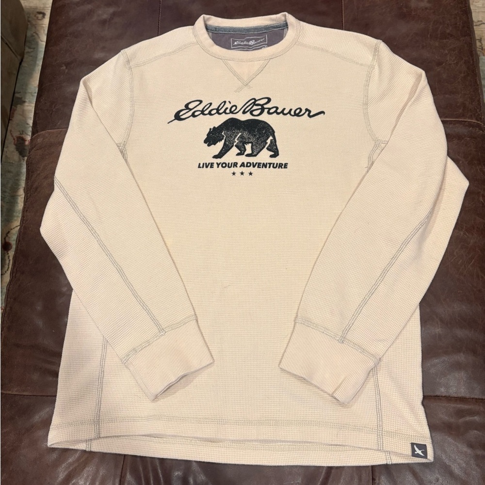 Eddie Bauer Cream Adventure Thermal Crew Bear Logo